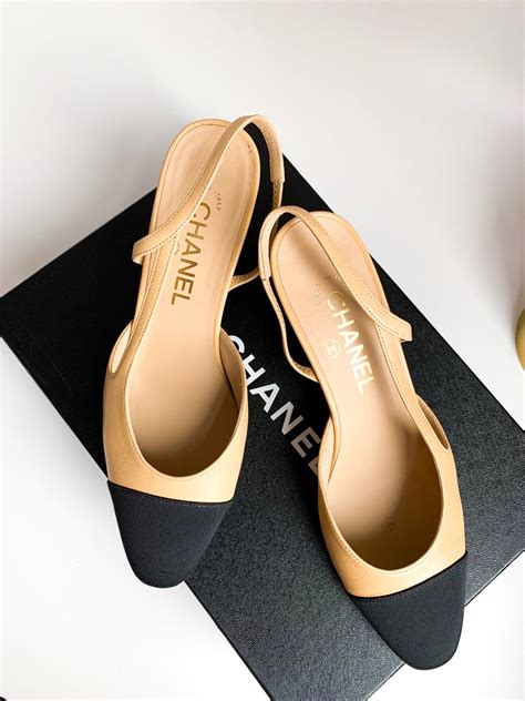 chanel slingback beige black